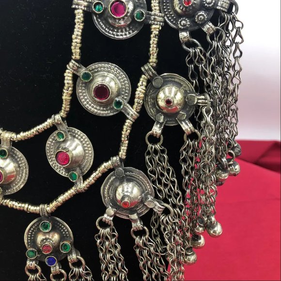 Afghan Layered Choker Necklace WIth Dangling Bells, Afghan Choker Necklace, - Picture 2 of 5